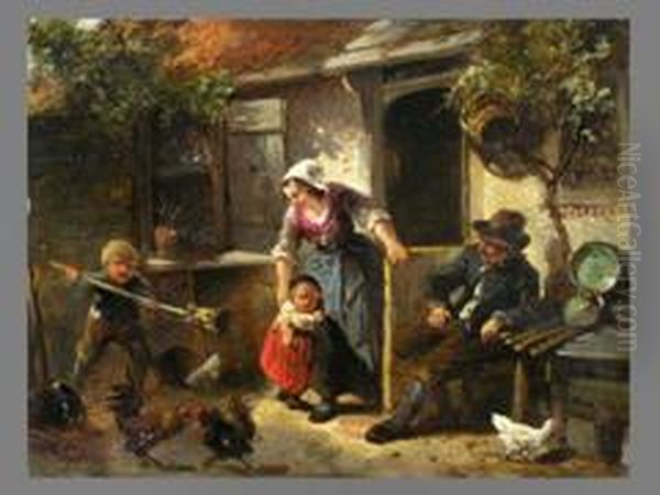 Die Familie Vor Dem Haus Oil Painting by Jan Mari Henri Ten Kate