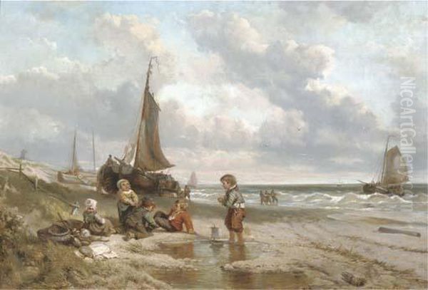 Playing On The Beach Oil Painting by Jan Mari Henri Ten Kate