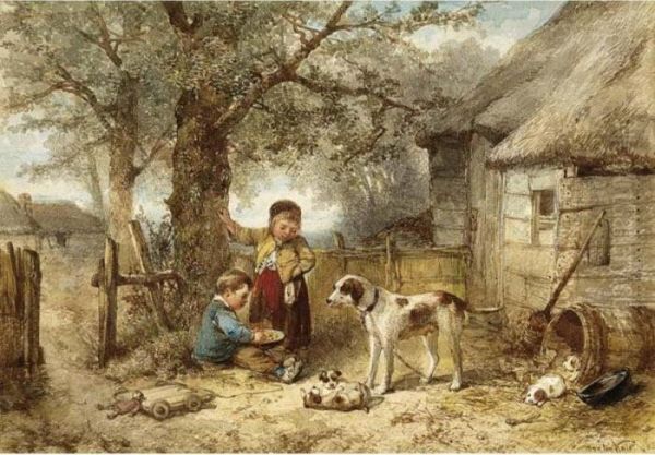 Feeding The Dogs Oil Painting by Jan Mari Henri Ten Kate