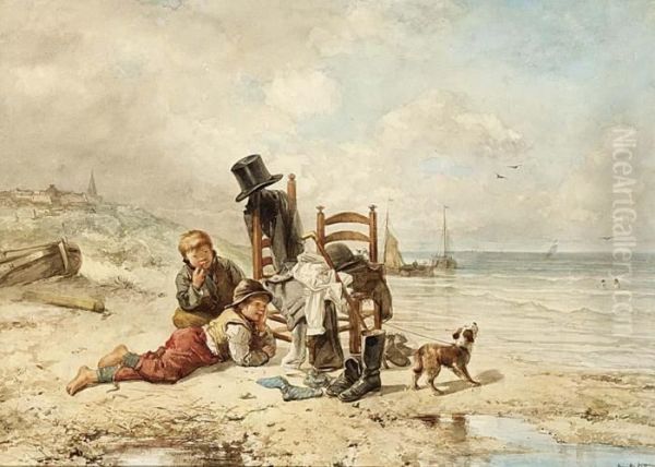 Awaiting The Master's Return Scheveningen Beach Oil Painting by Jan Mari Henri Ten Kate