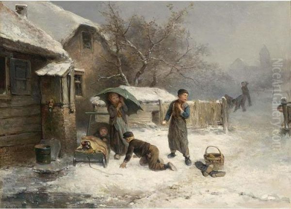 The Snowball Fight Oil Painting by Jan Mari Henri Ten Kate