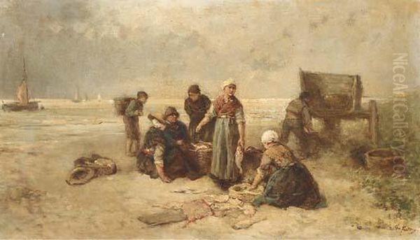 Bringing In The Catch Oil Painting by Jan Mari Henri Ten Kate