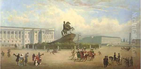 View of Senate Square and Falconet's statue of Peter the Great, St. Petersburg Oil Painting by Russian School