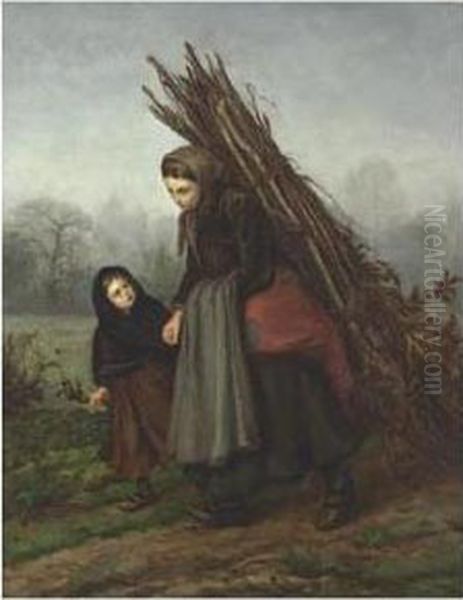 Wood Gatherers Returning Home Oil Painting by Jan Mari Henri Ten Kate