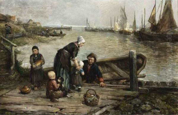 A Fisherman's Family, Marken Oil Painting by Jan Mari Henri Ten Kate