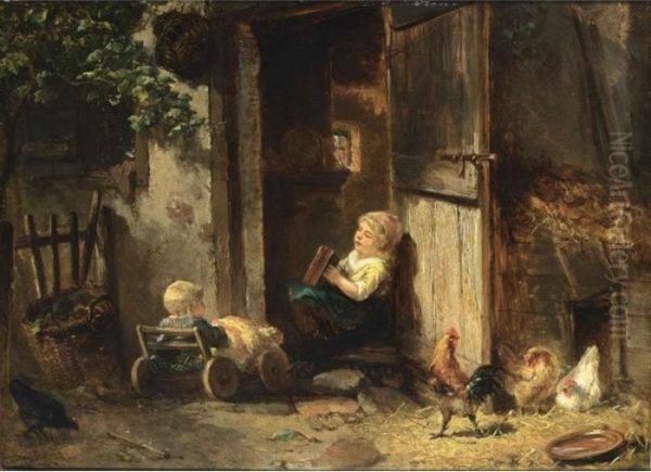 Taking Care Of Baby Brother Oil Painting by Jan Mari Henri Ten Kate