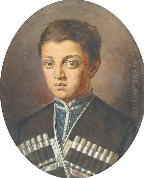 A Portrait of a Caucassian Boy Oil Painting by Russian School