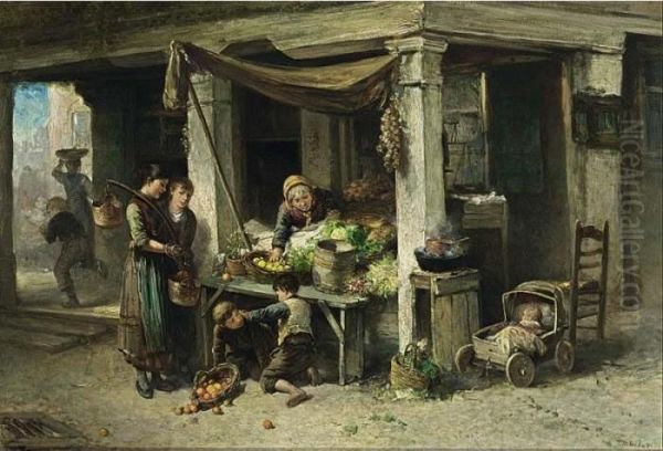 The Vegetable Stall Oil Painting by Jan Mari Henri Ten Kate