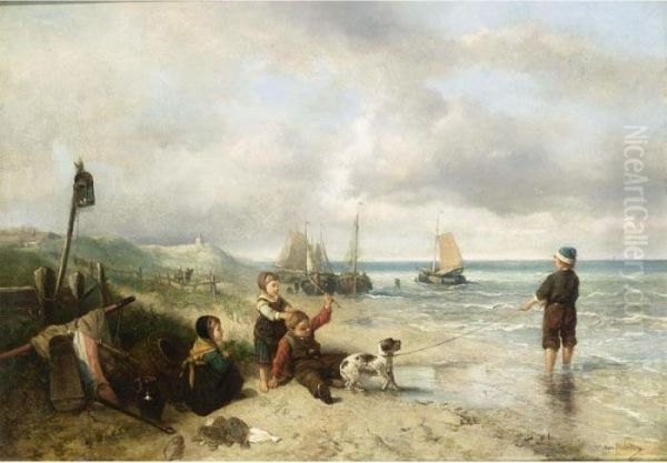 Beach Fun Oil Painting by Jan Mari Henri Ten Kate