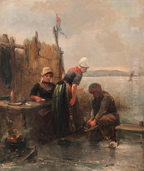 Binding Skates At A Koek-en-zopie, Marken Oil Painting by Jan Mari Henri Ten Kate