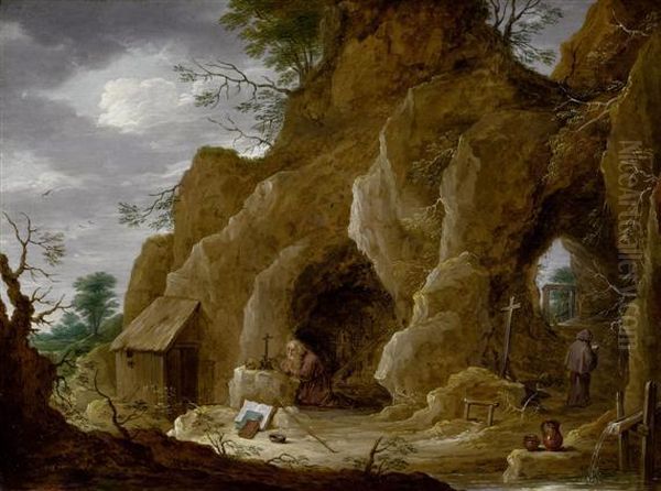 Rocky Landscape Oil Painting by David The Younger Teniers