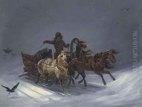 Troika ride Oil Painting by Russian School