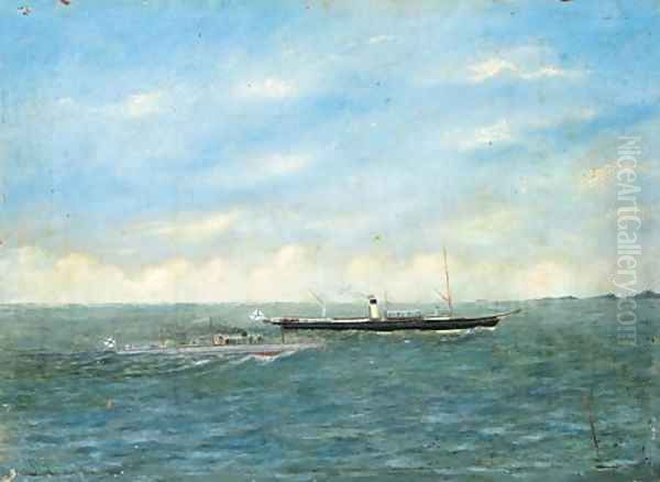 Two Russian Steamers in coastal Waters Oil Painting by Russian School