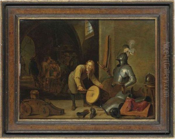 A Guardroom Interior With A Drummer Oil Painting by David The Younger Teniers