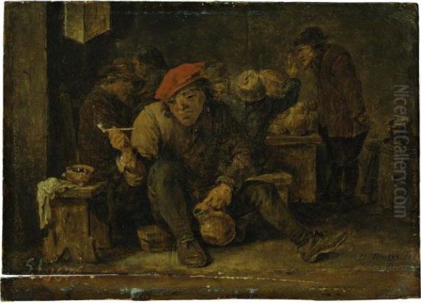 Peasants Drinking And Smoking In A Tavern Oil Painting by David The Younger Teniers