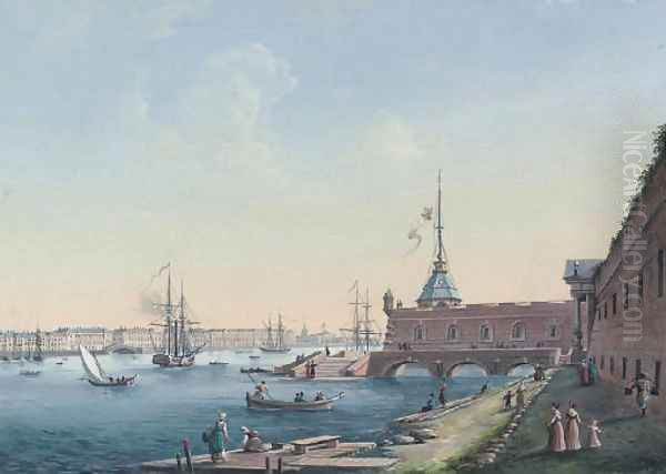 View of the Peter-Paul Fortress and Palace Embankment, St Petersburg Oil Painting by Russian School