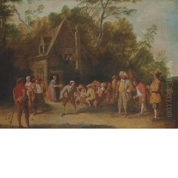 A Game Of Lawn Bowling Before A Tavern Oil Painting by David The Younger Teniers