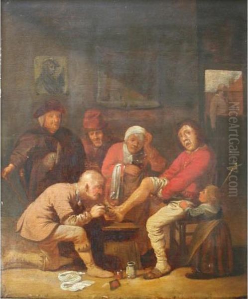 A Surgeon Treating A Patient's Foot Oil Painting by David The Younger Teniers