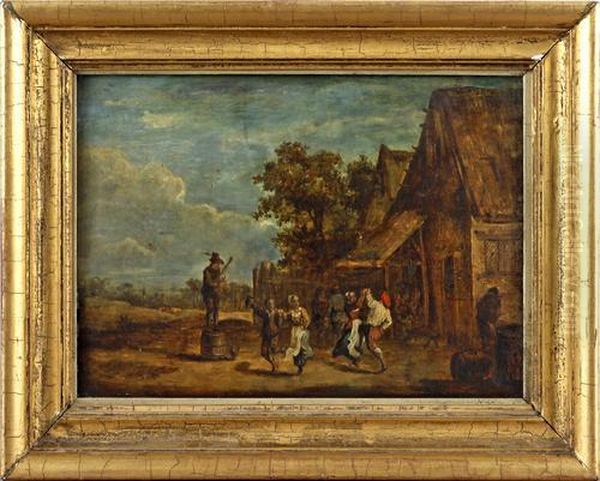 Peasants Dancing Before An Inn Oil Painting by David The Younger Teniers