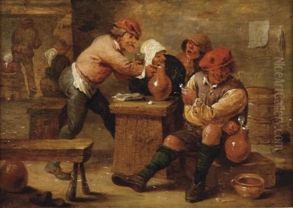 Ii Peasants Drinking And Smoking In An Inn Oil Painting by David The Younger Teniers