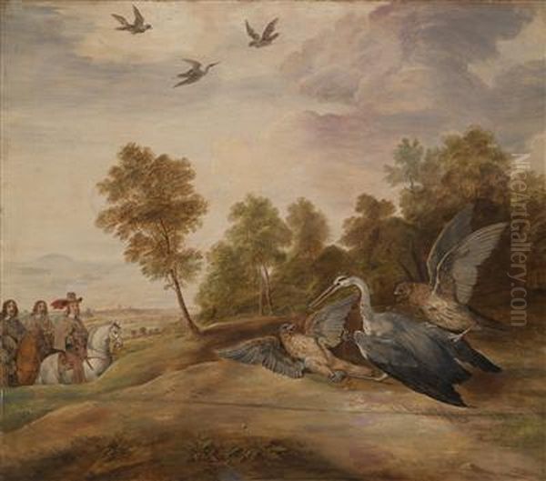 The Falcon Hunt Of Governor Archduke Leopold William Oil Painting by David The Younger Teniers