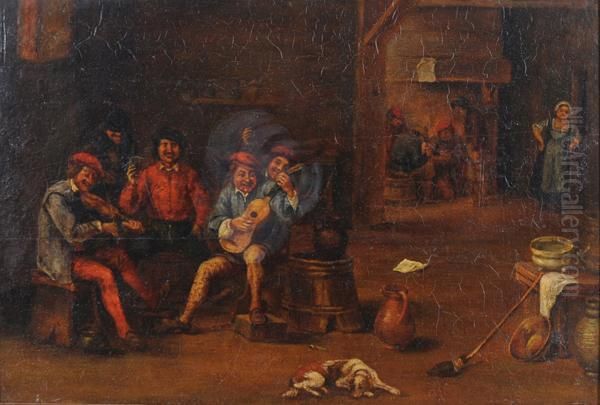 Interno Di Osteria Con Suonatori E Bevitori Oil Painting by David The Younger Teniers