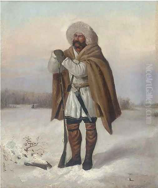 A huntsman in the snow Oil Painting by Russian School