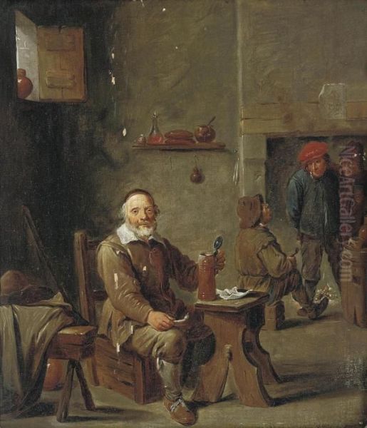 Peasants Drinking And Smoking In An Interior Oil Painting by David The Younger Teniers