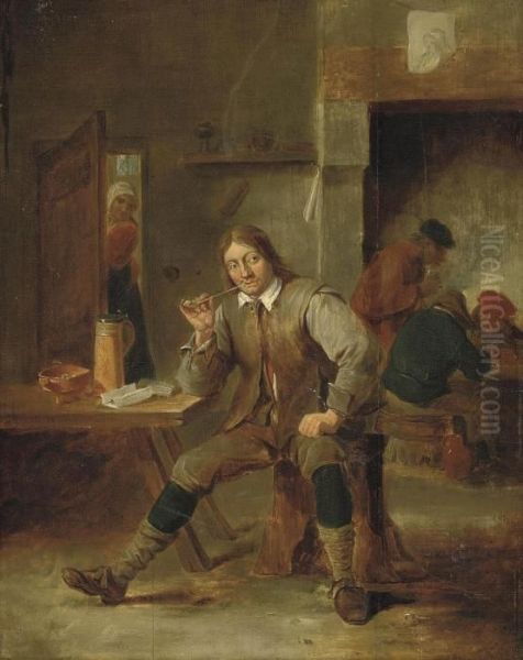 A Peasant At A Table Smoking A Pipe In A Tavern Oil Painting by David The Younger Teniers