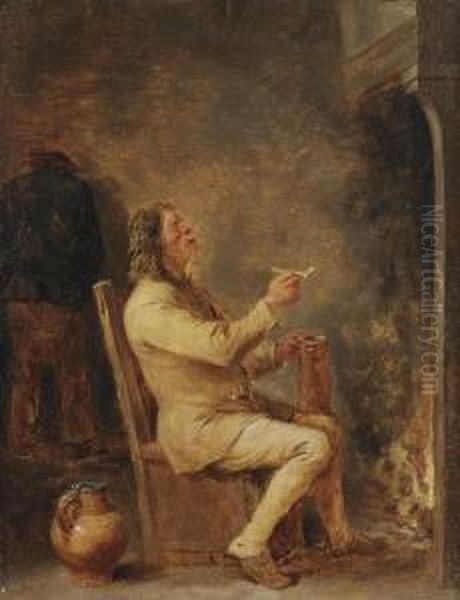 A Peasant Drinking And Smoking In An Interior Oil Painting by David The Younger Teniers