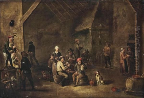 Peasants Smoking And Music Making In An Interior Oil Painting by David The Younger Teniers