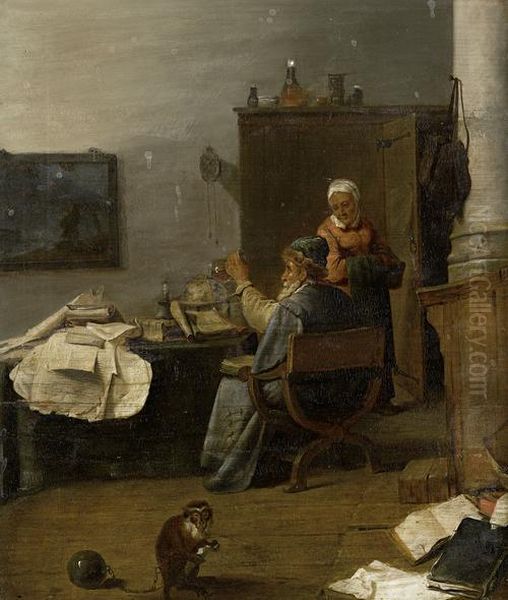 An Alchemist In His Study Oil Painting by David The Younger Teniers