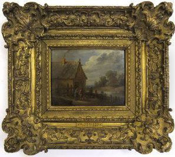 Figures By The Doors Of A Cottage Oil Painting by David The Younger Teniers