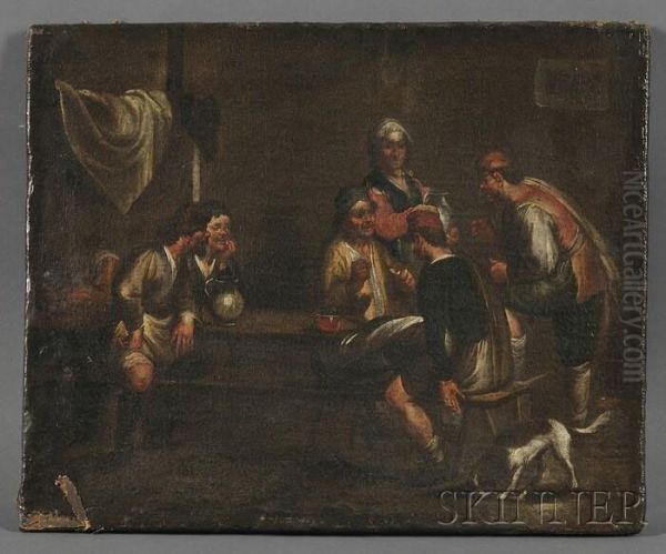 Tavern Interior Oil Painting by David The Younger Teniers