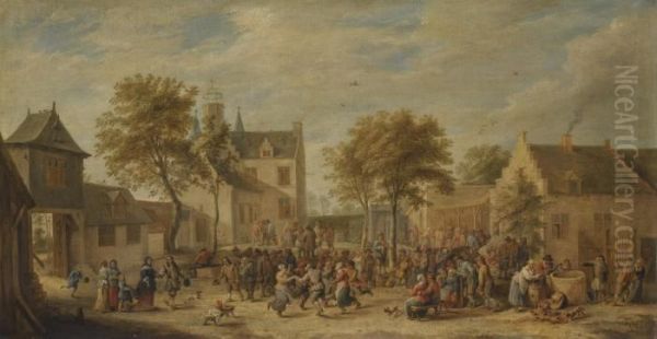 A Kermesse With Villagers Making Merry In A Town Square Oil Painting by David The Younger Teniers