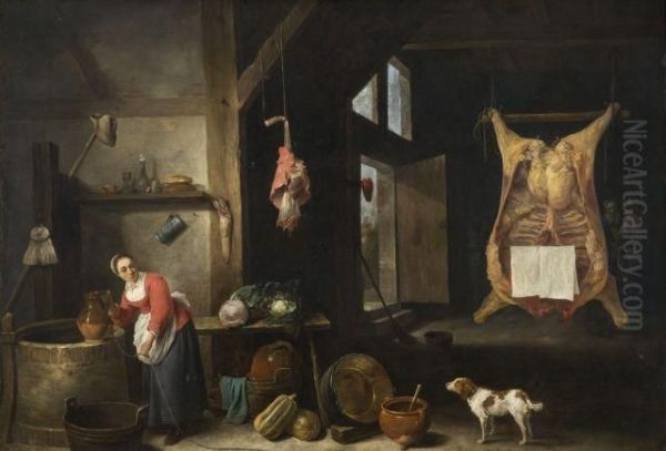 Scene D'interieur Flamand Oil Painting by David The Younger Teniers