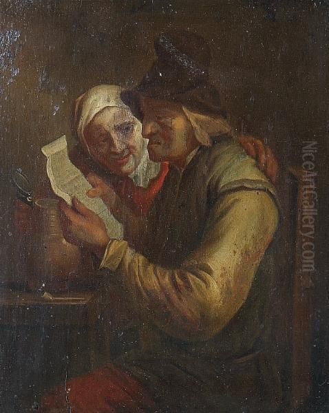 Topers In An Interior Reading A Letter Oil Painting by David The Younger Teniers