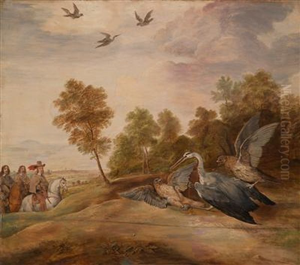 The Falcon Hunt Of Governor Archdukeleopold William Oil Painting by David The Younger Teniers