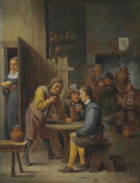 Figures In A Tavern Interior Oil Painting by David The Younger Teniers