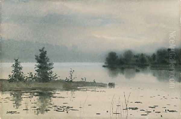 Misty Lake Oil Painting by Russian School