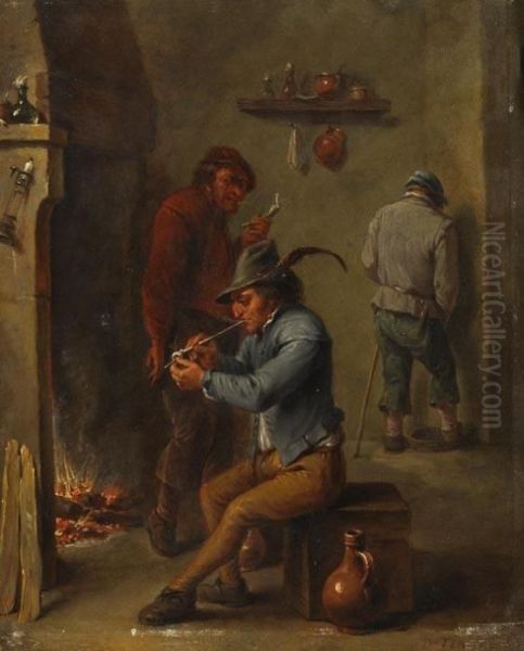 Rauchende Bauern Im Wirtshaus Oil Painting by David The Younger Teniers