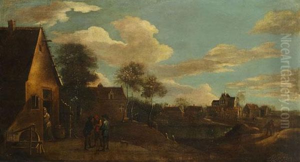 Dorfansicht Mit Diskutierenden Bauern Oil Painting by David The Younger Teniers