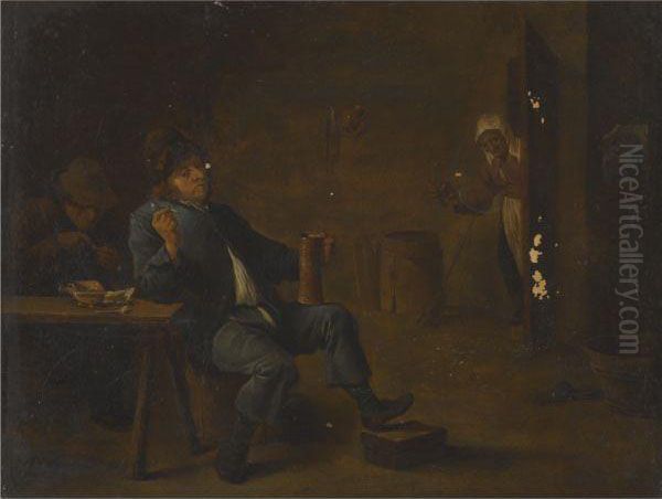 Interior With Figures Smoking And Drinking Oil Painting by David The Younger Teniers