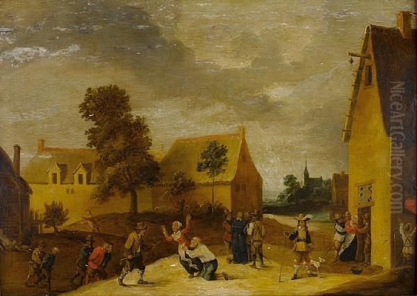 Militia Sacking A Village Oil Painting by David The Younger Teniers