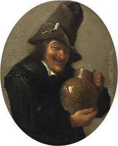 A Smiling Peasant Holding A Jug Oil Painting by David The Younger Teniers