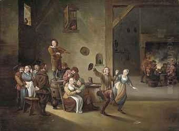 Figures Celebrating In A Country Interior Oil Painting by David The Younger Teniers