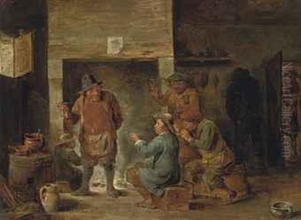 Peasants In A Tavern Smoking And Drinking Oil Painting by David The Younger Teniers