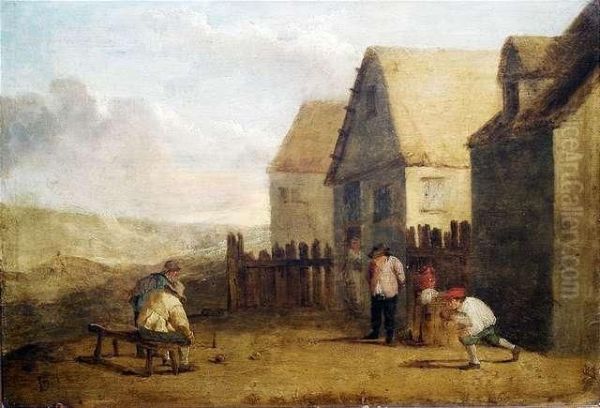 Bowling Peasants In Front Of An Country Inn. Oil Painting by David The Younger Teniers