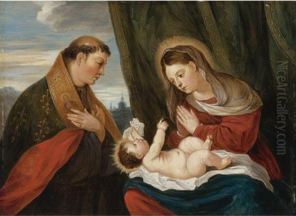 Madonna And Child With St. Ludwig Of Toulouse Oil Painting by David The Younger Teniers