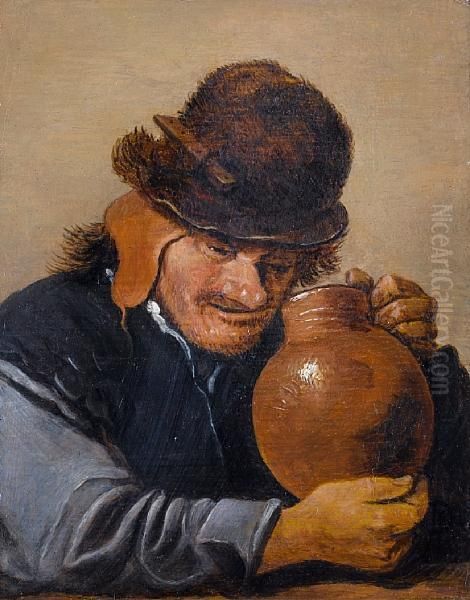 A Peasant Drinking Oil Painting by David The Younger Teniers